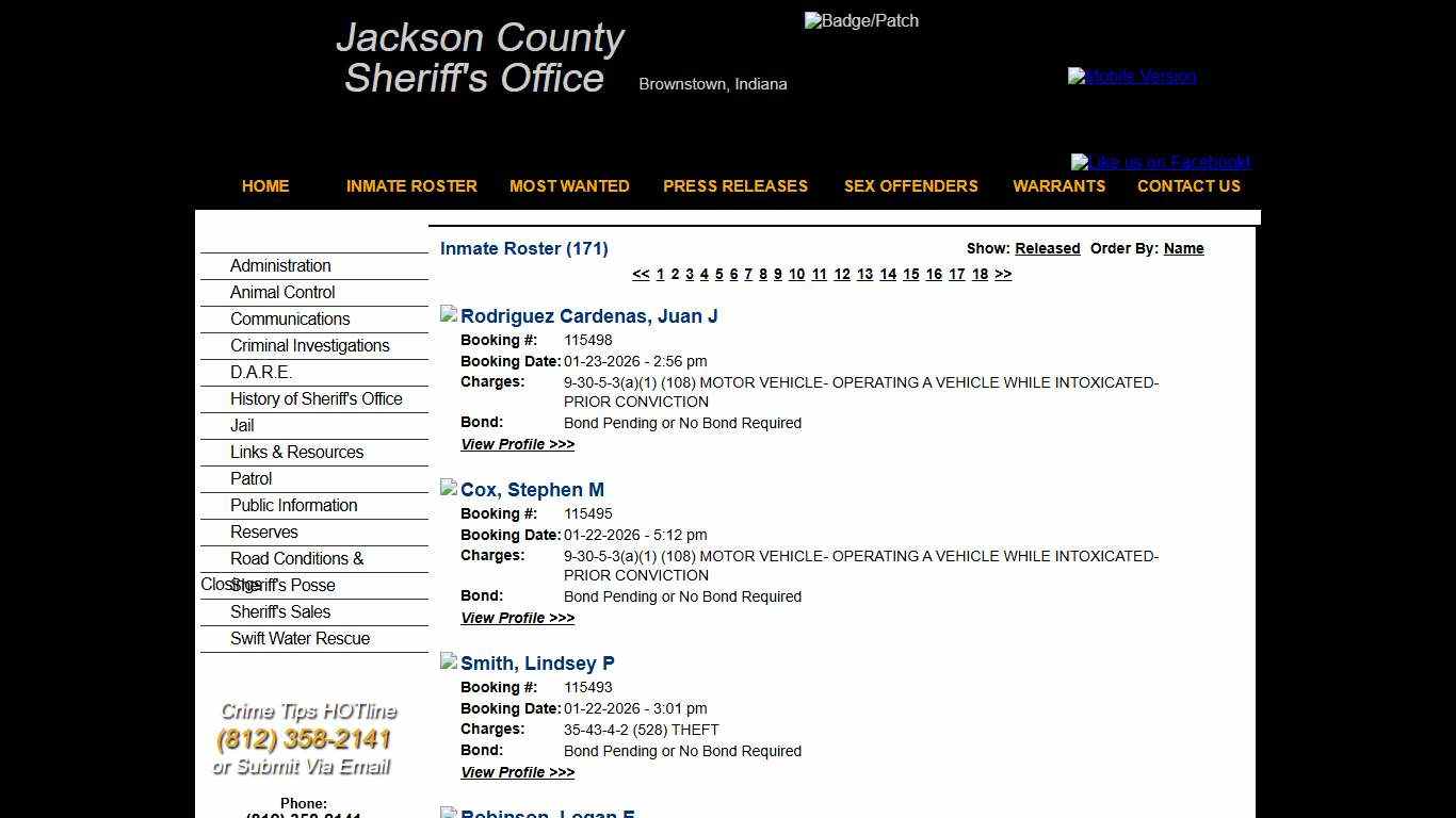 Inmate Roster - Page 2 Current Inmates Booking Date Descending - Jackson County IN Sheriff
